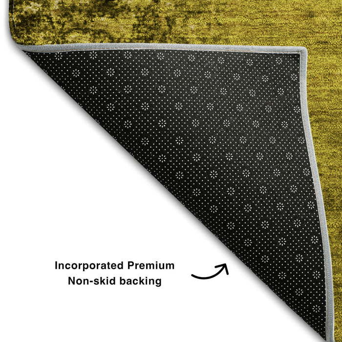 10' X 14' Abstract Washable Area Rug Polyester With UV Protection - Gold / Gray