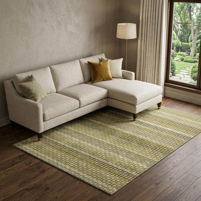 10' X 14' Striped Washable Area Rug With UV Protection (693576) - Artichoke Green / Beige / Gray