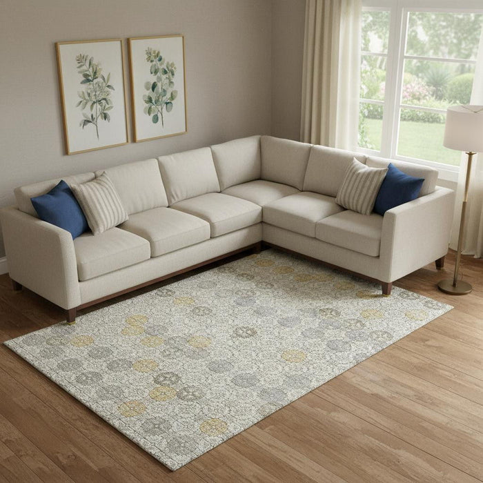 10' X 14' Geometric Washable Area Rug With UV Protection (705947) - Ivory / Gold / Gray