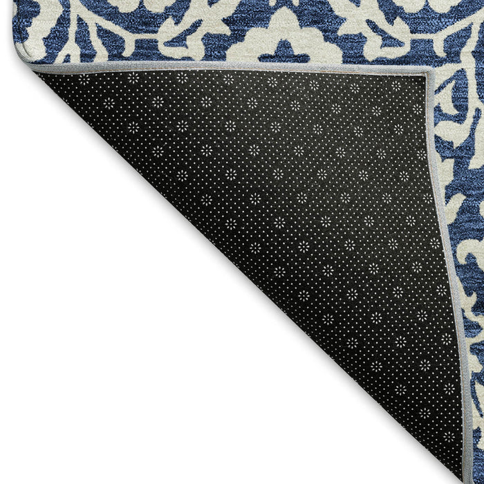 10' X 14' Damask Washable Area Rug With UV Protection (673151) - Navy Blue / Ivory