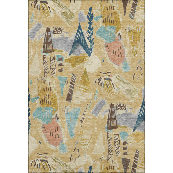 10' X 14' Geometric Washable Area Rug With UV Protection (694508) - Gold / Blue / Ivory