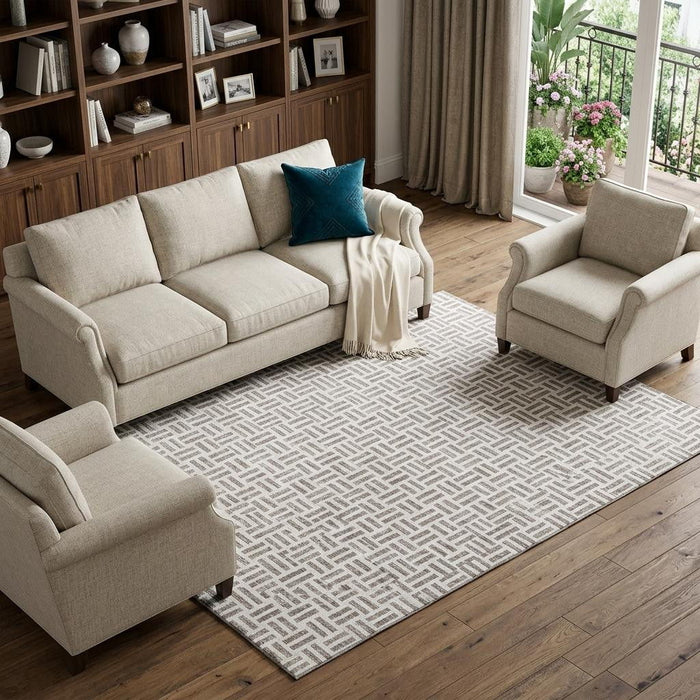 10' X 14' Geometric Washable Area Rug With UV Protection (677279) - Taupe / Ivory