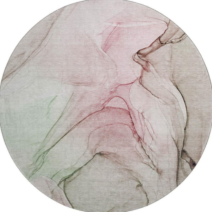8' Abstract Washable Round Rug With UV Protection (646617) - Blush / Ivory