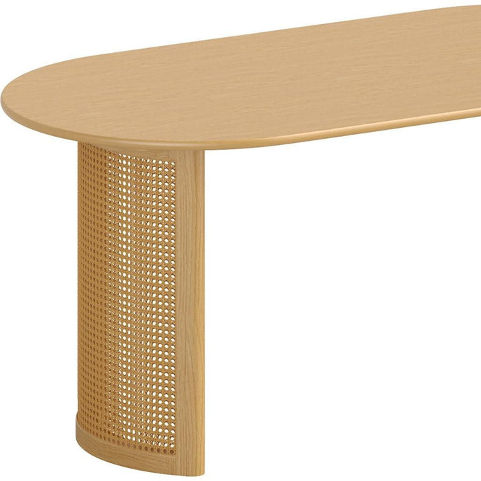 Double Pedestal Base Oval Wood Dining Table - Natural / Light Brown