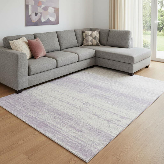 10' X 14' Striped Washable Area Rug With UV Protection (668143) - Lavender / Ivory