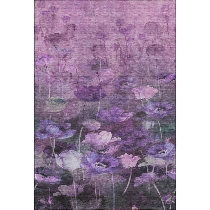 10' X 14' Floral Washable Area Rug With UV Protection (651274) - Purple / Gray / Ivory