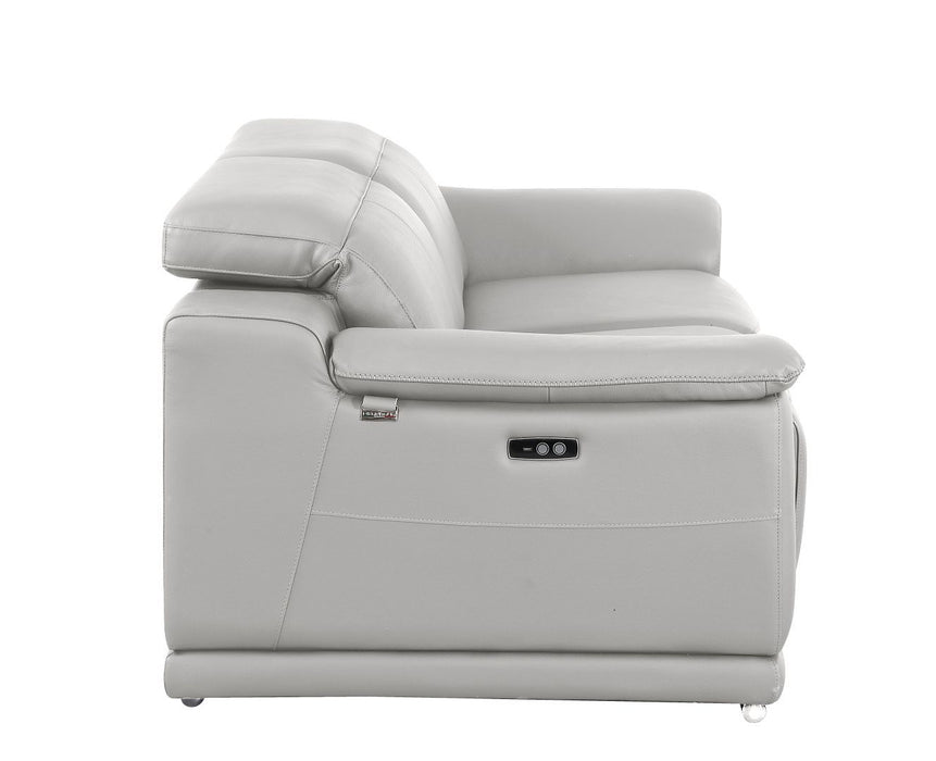 Italian Leather Power Reclining Loveseat (720518) - Light Gray / Silver