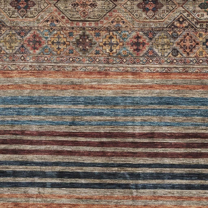 10' X 14' Striped Washable Area Rug With UV Protection (695762) - Taupe / Brown / Blue