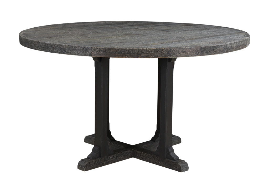 54" Rounded Solid Wood Pedestal Base Dining Table - Black