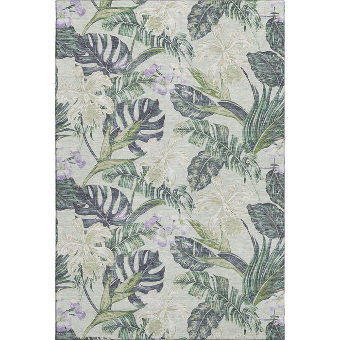10' X 14' Floral Washable Area Rug With UV Protection (697818) - Artichoke Green / Lavender / Ivory