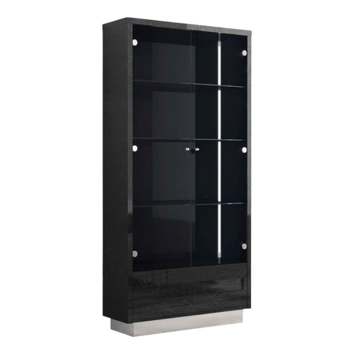 Wood Display Cabinet With LED With Two Doors One Drawer - Dark Gray