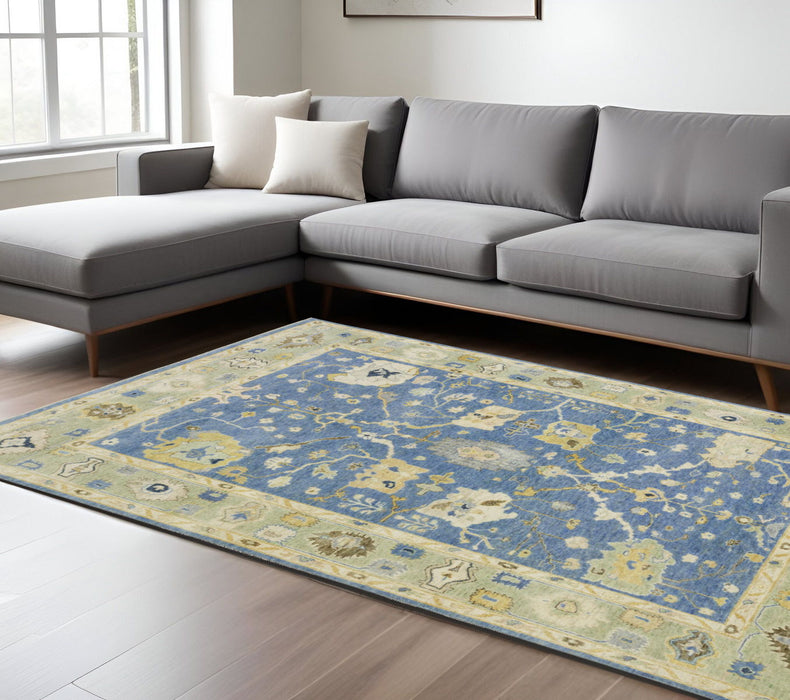 9' X 12' Wool Oriental Hand Knotted Area Rug With Fringe - Blue And Green