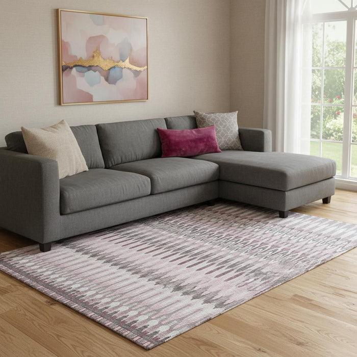 10' X 14' Southwestern Washable Area Rug With UV Protection (668283) - Pink / Ivory / Gray