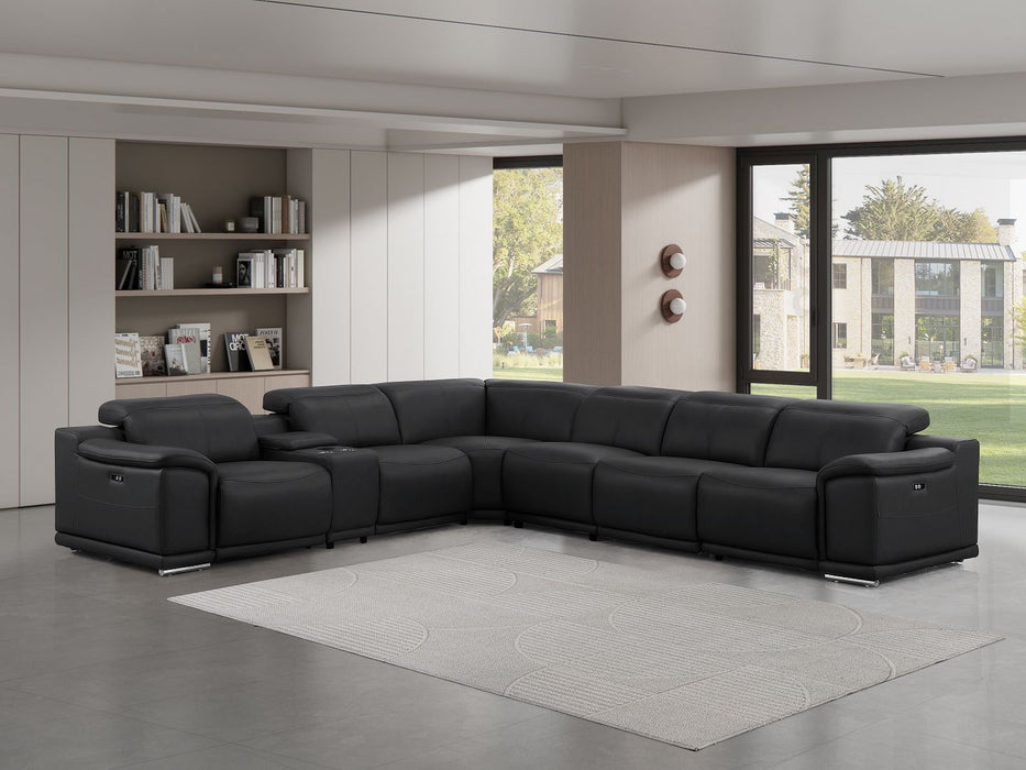 Leather Modular L Shaped Seven Piece Corner Sectional With Console - Black