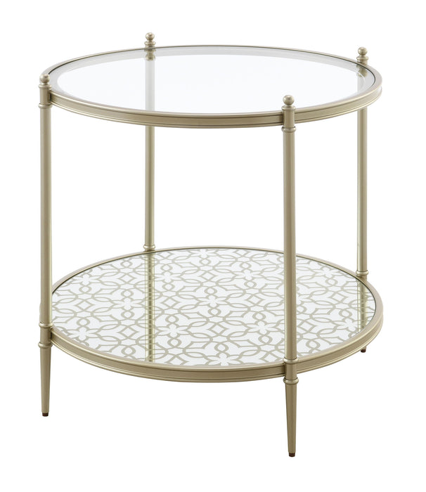 Glass Metal Round End Table With Shelf - Clear / Champagne