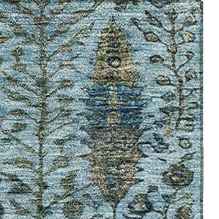 10' X 14' Floral Vines Washable Area Rug With UV Protection (716623) - Teal / Pale Aqua