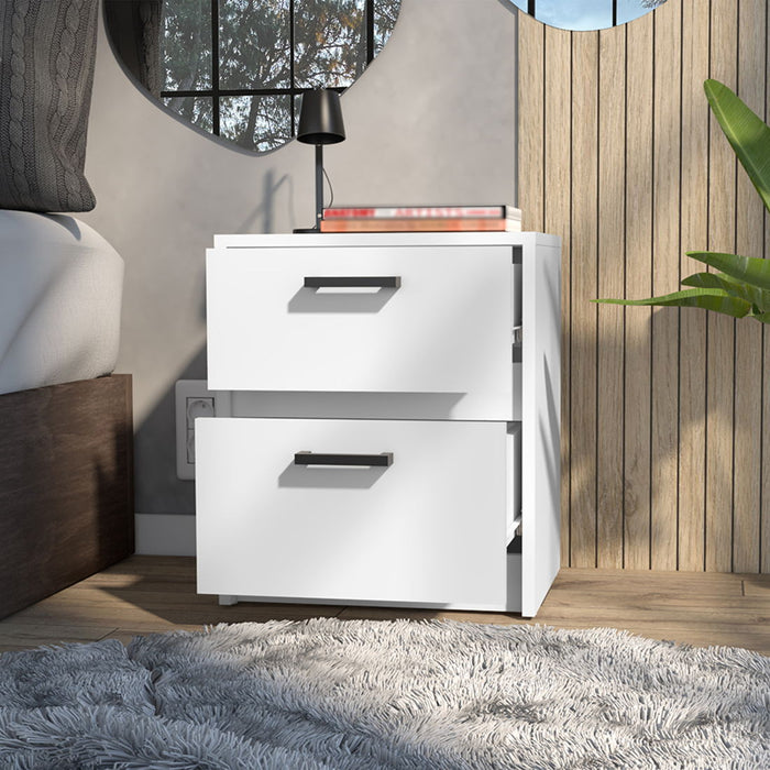 15.8" x 12.7" x 18.6" Two Drawer Faux Wood Nightstand - White