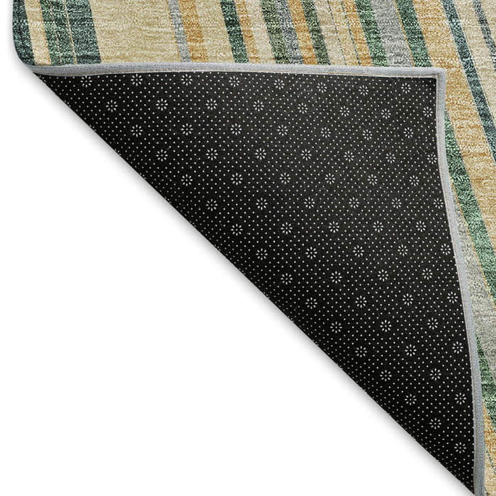10' X 14' Striped Washable Area Rug With UV Protection (677453) - Beige / Gold / Sage