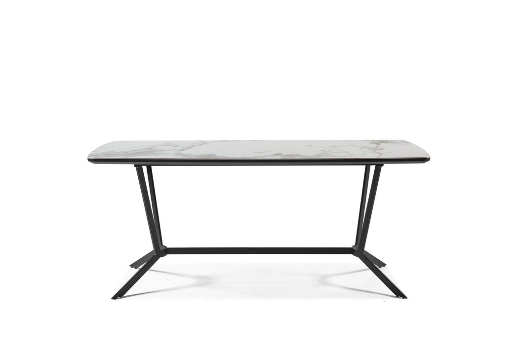 63" Ceramic And Metal Trestle Base Dining Table - Gray / White