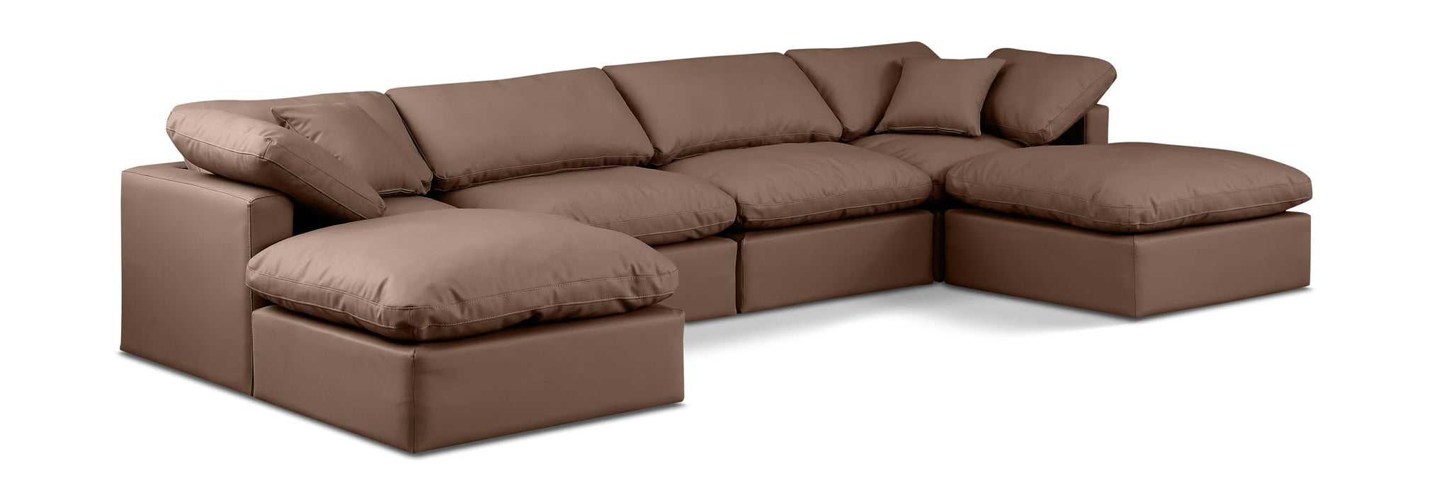 Faux leather 6-piece modular double chaise sectional sofa by Meridian Furniture in a modern stationary design.