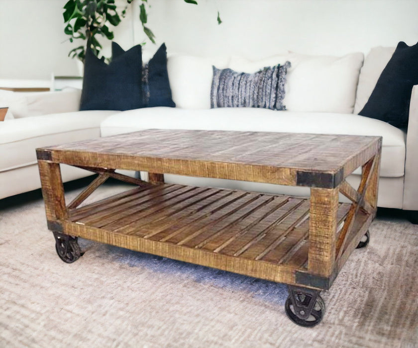 Traditional Cart Style Wooden Coffee Table - Natural