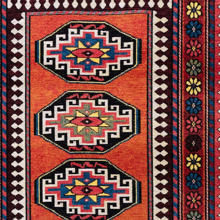 6' X 8' Tribal Washable Area Rug With UV Protection (610087) - Red / Orange