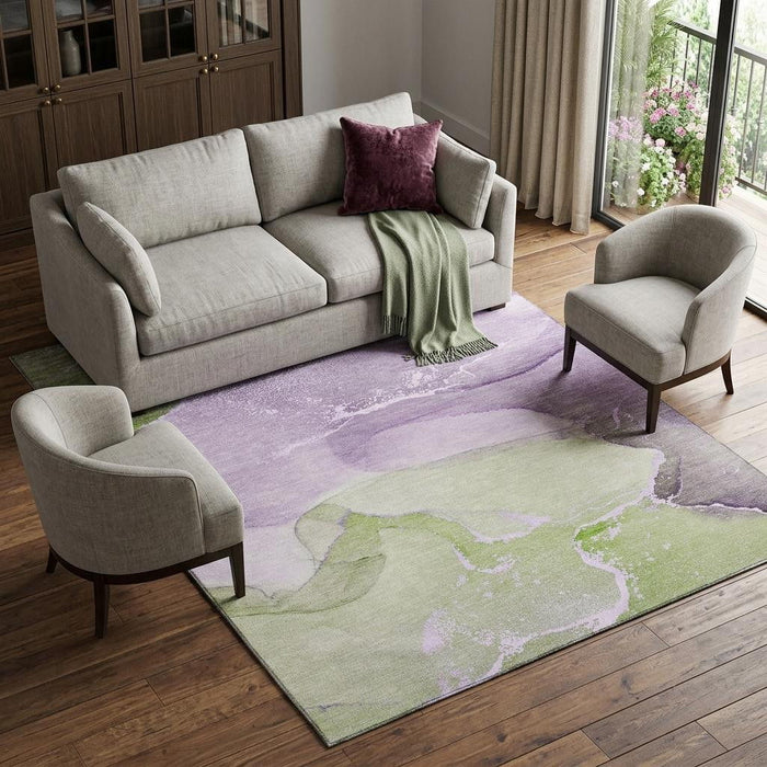 10' X 14' Abstract Washable Area Rug With UV Protection (647212) - Purple / Green / Ivory