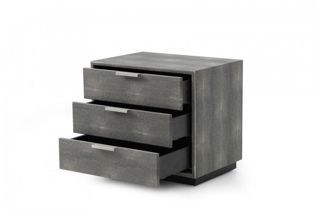 Shagreen Three Drawer Nightstand - Gray