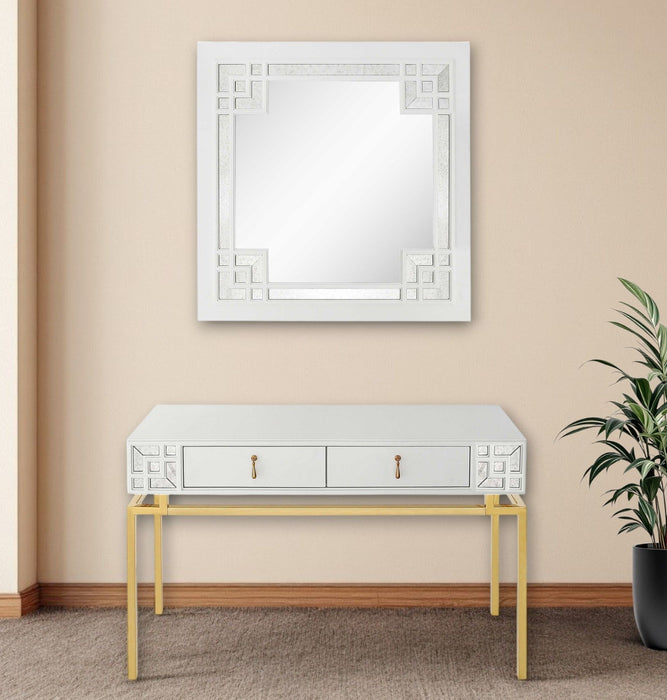 Solid Wood Mirrored Console Table And Drawers (Set of 2) - White And Gold