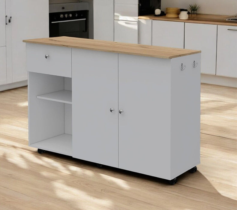 54" Rolling Kitchen Island With Storage - White / Natural