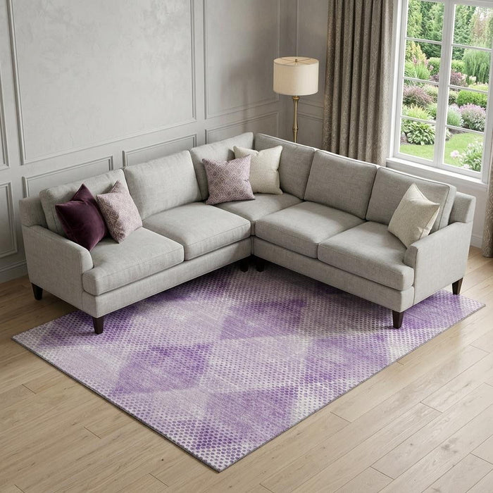 8' X 10' Geometric Washable Area Rug With UV Protection (648200) - Lavender / Ivory
