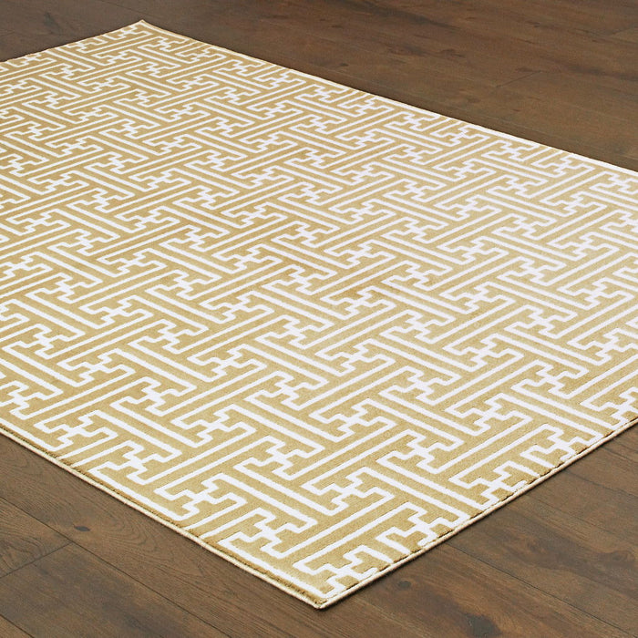 10' x 13' Geometric Power Loom Stain Resistant Area Rug - Gold And Ivory