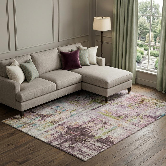 10' X 14' Abstract Washable Area Rug With UV Protection (688285) - Lavender / Green / Teal
