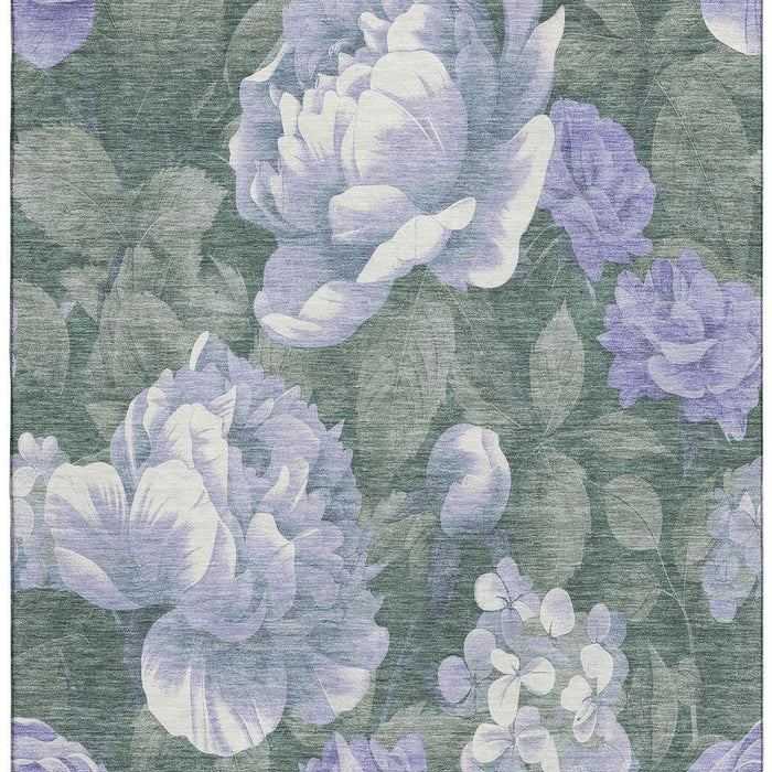 10' X 14' Floral Washable Area Rug With UV Protection (694442) - Lavender / Green / Ivory