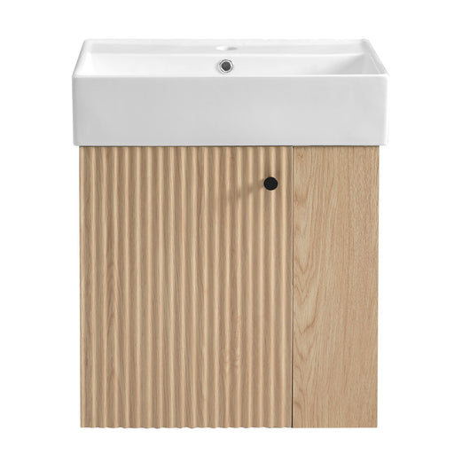 Modern Giga floating bathroom vanity with ceramic basin, ideal for small bathrooms, featuring sleek design and wall-mounted installation.