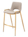 Set of 2 beige faux leather and steel low back counter height bar chairs with gold accents, perfect for modern kitchen or bar area.