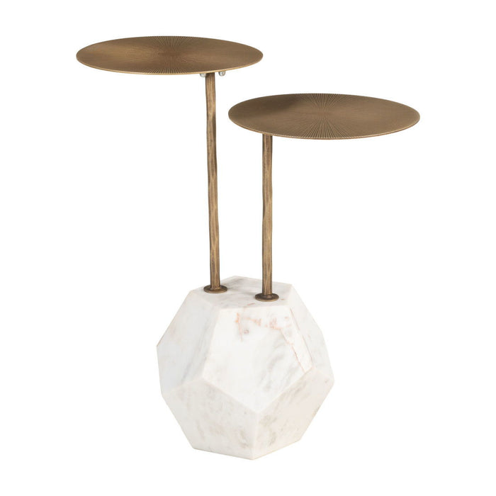 25" Marble Pedestal End Table - White