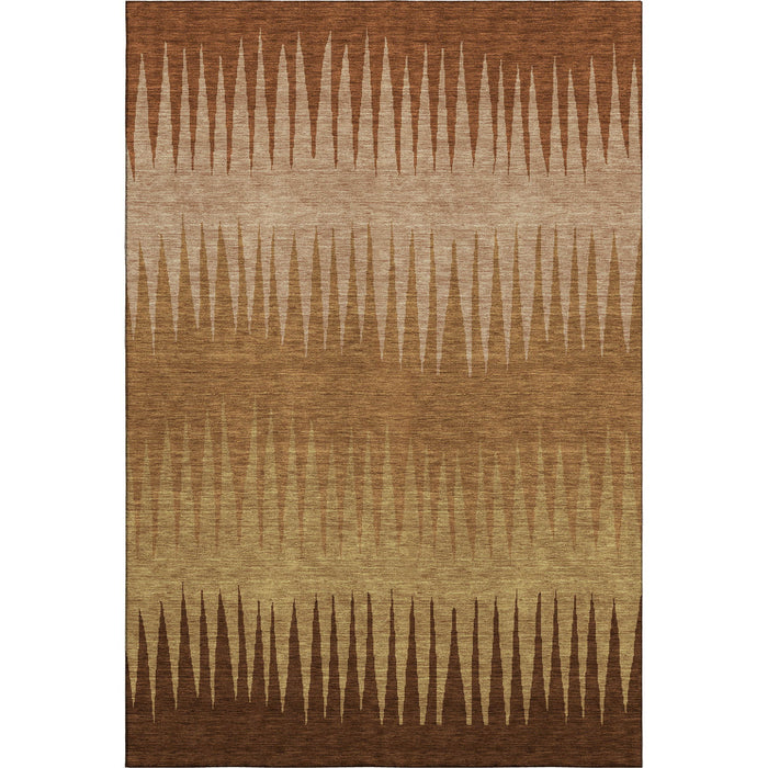 10' X 14' Striped Washable Area Rug With UV Protection (670411) - Rust / Copper / Beige
