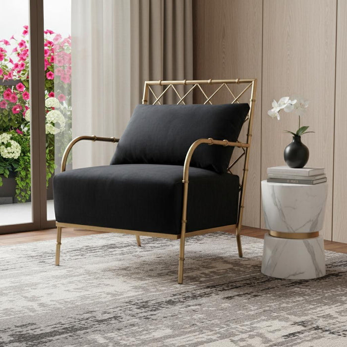 Velvet And Gold Solid Color Arm Chair - Black
