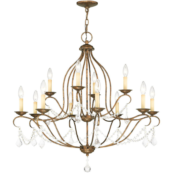 33" Twelve Light Dimmable Chandelier With Shades - Bronze