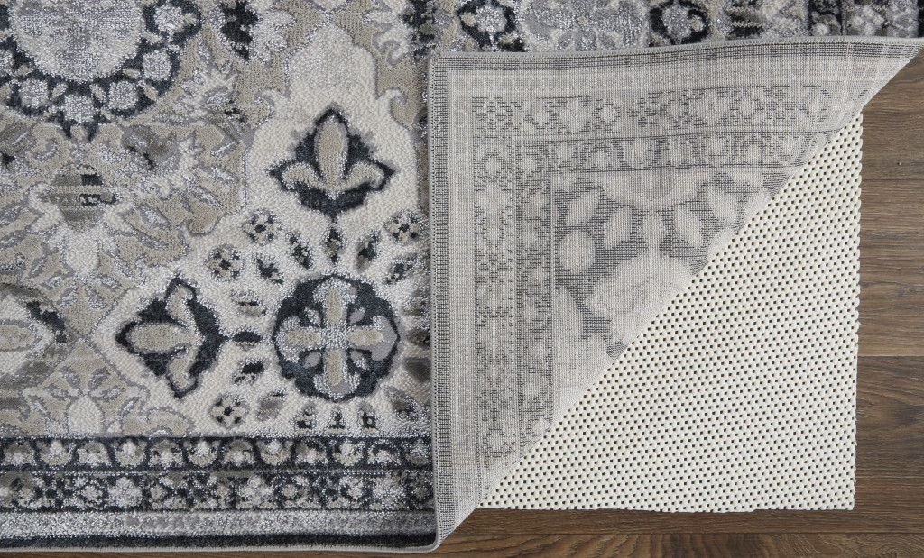 12' x 15' Floral Power Loom Area Rug - Gray And Black