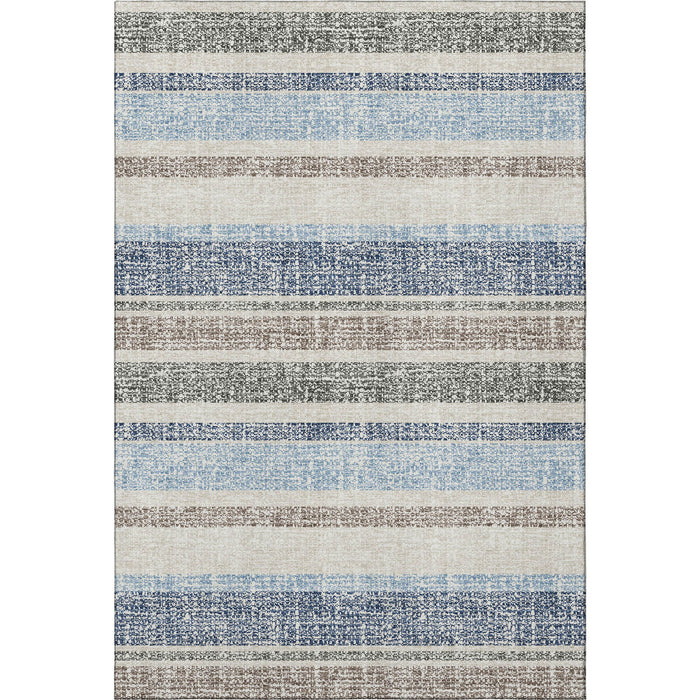 10' X 14' Striped Washable Area Rug With UV Protection (718617) - Navy Blue / Beige