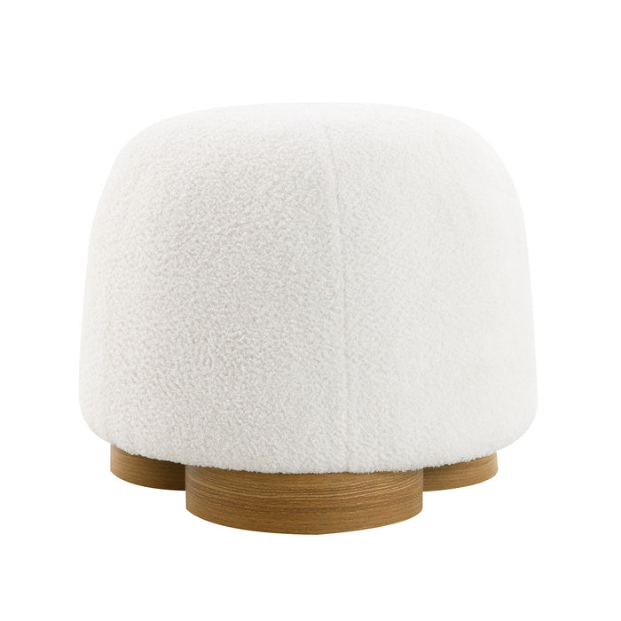 Giga round soft teddy fabric upholstered ottoman stool with metal accents, plush and cozy for living room decor