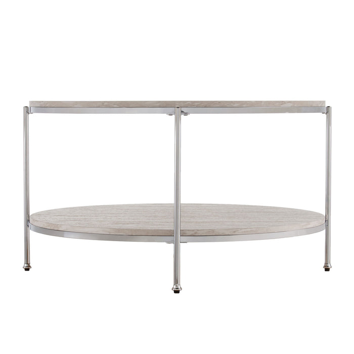 Faux Marble Metal Round Coffee Table - Chrome