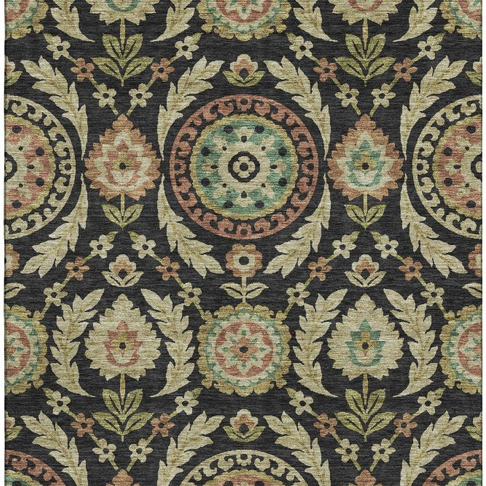 10' X 14' Copper Floral Washable Area Rug With UV Protection - Black