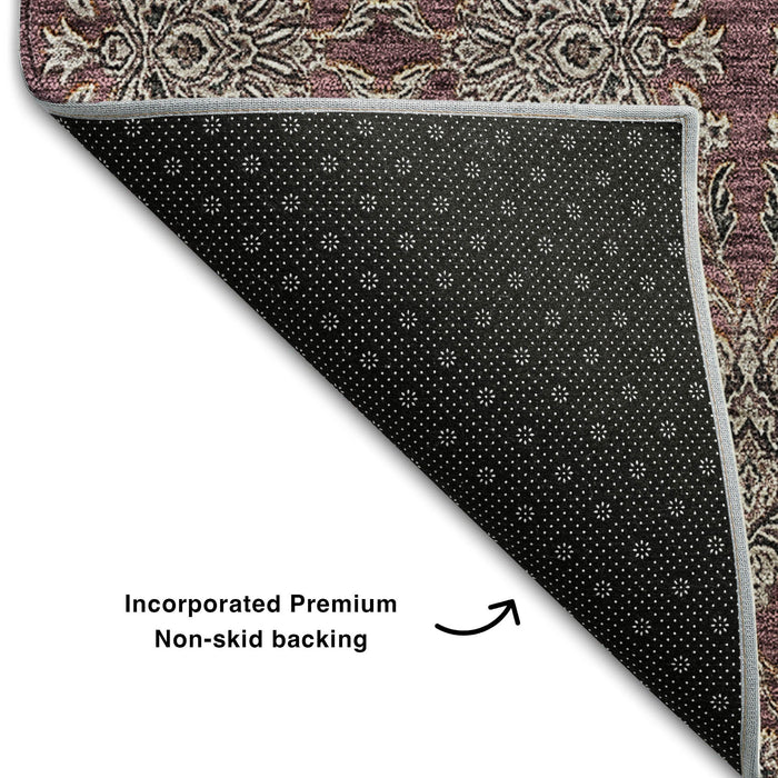 10' X 14' Floral Washable Area Rug With UV Protection (656837) - Merlot / Gray