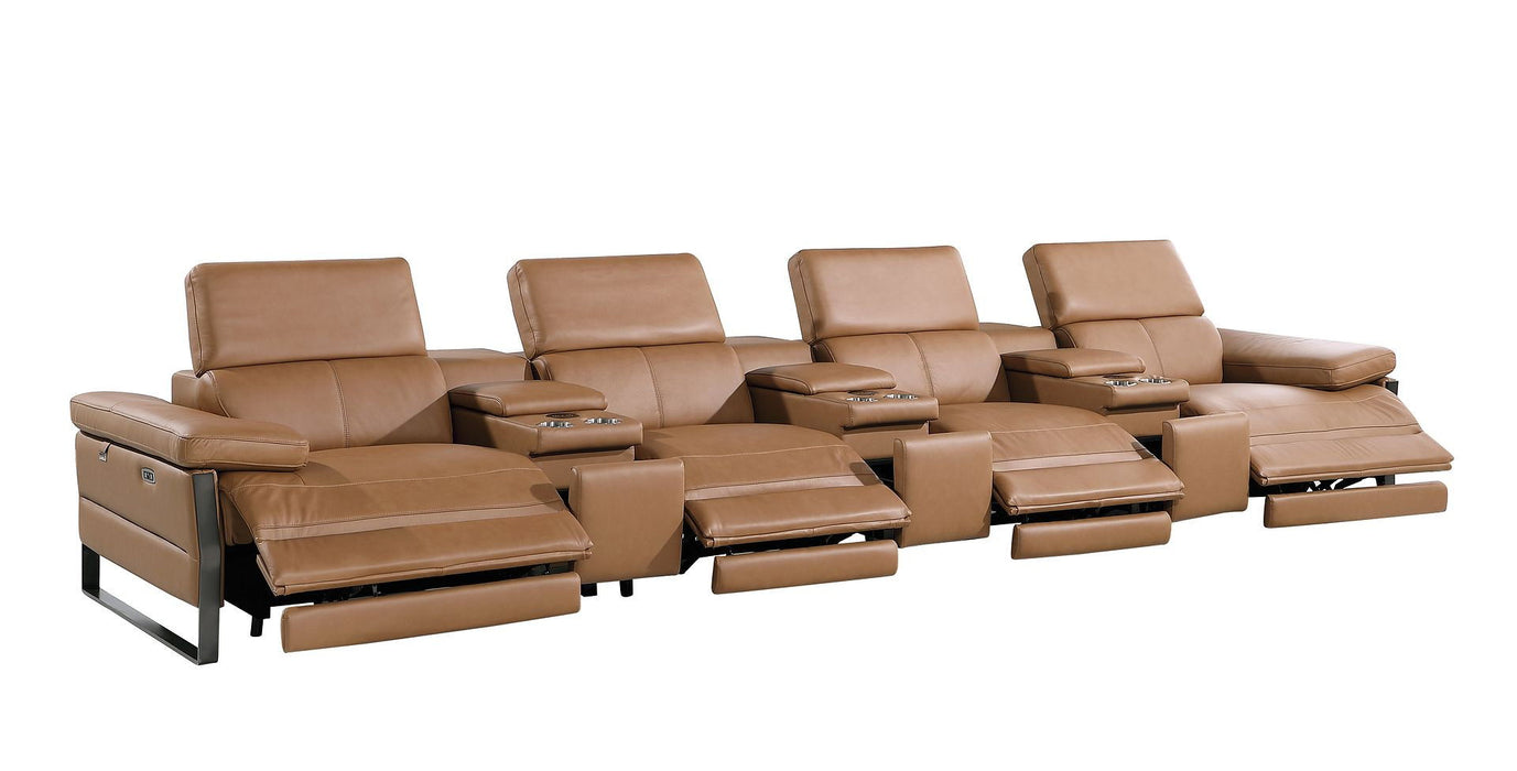 Top Grain Leather Reclining Metal USB Sofa (720353) - Chestnut