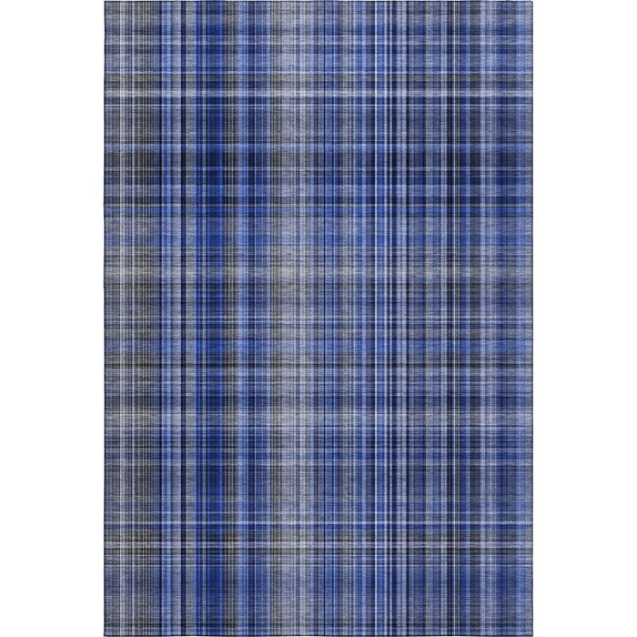 10' X 14' Plaid Washable Area Rug With UV Protection (648280) - Navy Blue / Gray