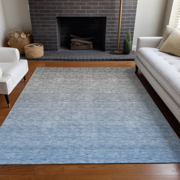10' X 14' Ombre Washable Area Rug With UV Protection - Blue And Gray