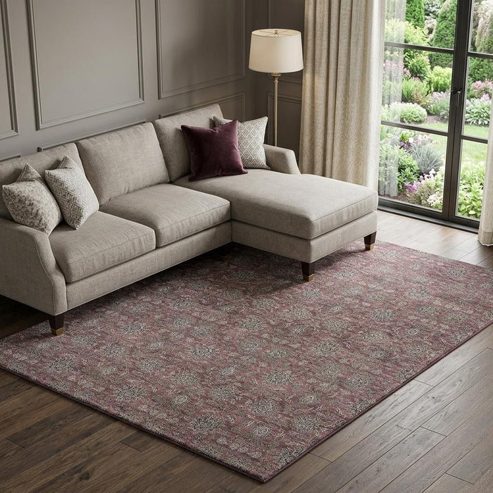 9' X 12' Floral Washable Area Rug With UV Protection (656836) - Merlot / Gray